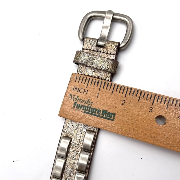Boho women's vintage belt crackle finished leather 'gold/silver' size 43" long - Picture 6 of 8